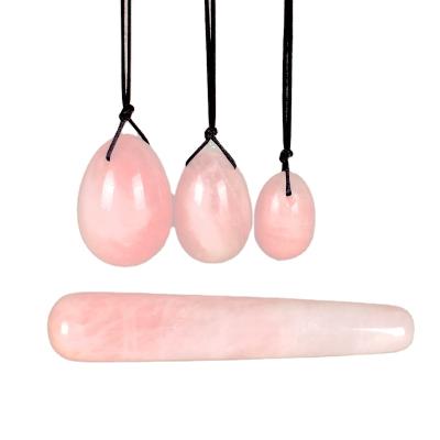 China China Quartz Yoni Eggs and Sticks Set with Strings Vaginal Kegel Exercise Drilled Pink Gemstone Women Health, Wenwu Jade Pink Yoni Egg for sale