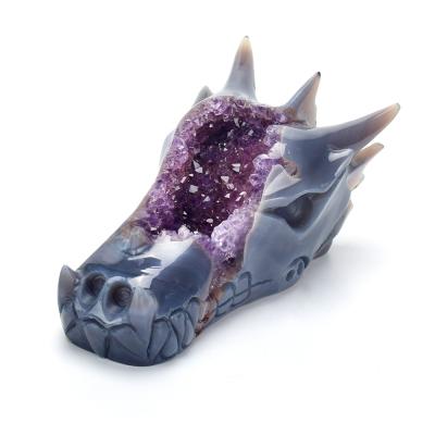 China China Super Quality Agate Dragon Head Amethyst Geode Realistic Carved Skull for sale