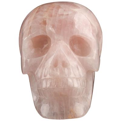 China China Huge 8.7 Inch Rose Quartz Skull Stain Hand-Carved Crystal Skull Gift Crafts Decoration for sale