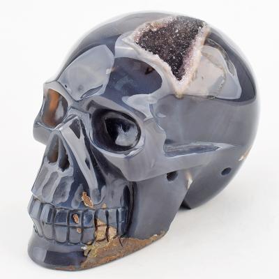 China China High Quality 8.1 Inch Large Skull Natural Hand Carved Polished Crystal Agate Skulls Crystal Amethyst Healing Crafts for sale