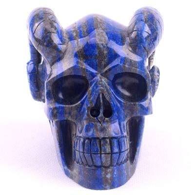 China China Wholesale Super High Quality Hand Carved Natural Lapis Lazuli Crystal Skull With Horns for sale