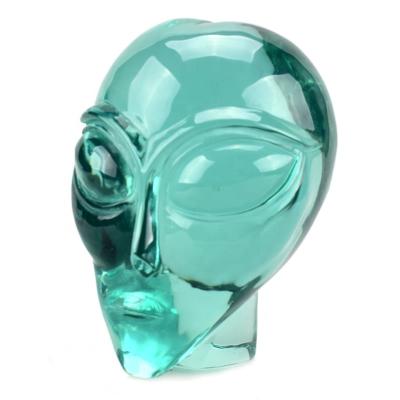 China Europe Hand Carved Glass Alien Crystal Skull Crystal Craft Sculpture Realistic Green for sale