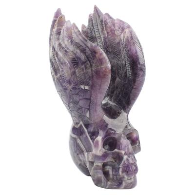 China Natural Carved Amethyst Hand-carved High Quality Wholesale Europe Crystal Skulls Ornaments Gemstone Figurine With Wings for sale