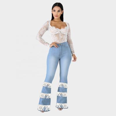 China European and American plus size women's fashion creative jeans toughen pants with fringes for sale