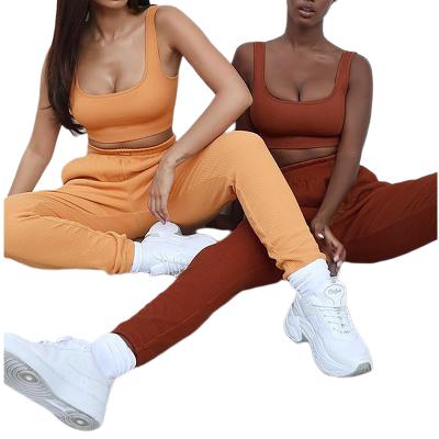 China 2021 Autumn/Winter Sports Women's Sustainable Apparels Pit Strip Casual Fashion Bra Yoga Suit Pants Fitness Two Sports Suit Women's Apparel for sale