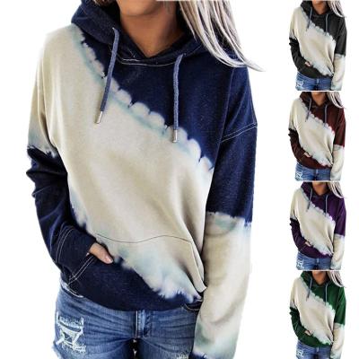 China European and American women's loose stain anti-pilling blouse tie-dye print long-sleeved sweater hooded T-shirt for sale