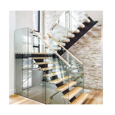 China Modern Balustrades Cantilever Steel Glass Round Double Glass Staircase Straight Stairs for sale