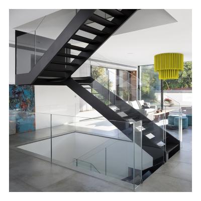 China High quality modern U-shaped black steel wooden staircase contemporary interior simple style home design for sale