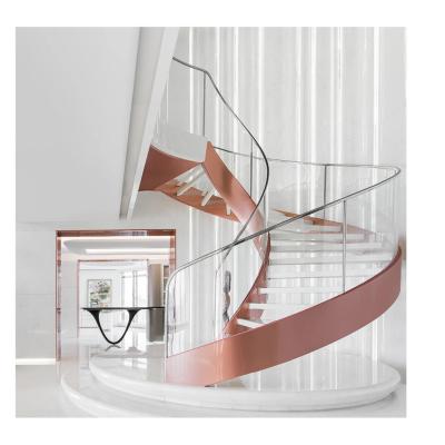 China Contemporary Light Indoor Curved Balustrades LED Glass Balustrade Curved Straight Spiral Staircase for sale