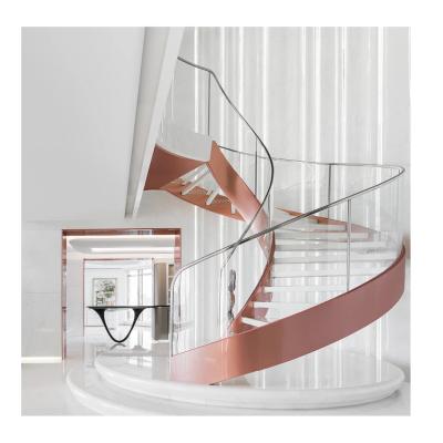 China Contemporary Guangdong Steel Plate Carbon Steel Round Spiral Curved Staircase Glass Staircase for sale