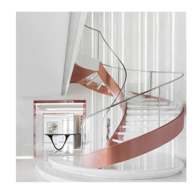 China Stringer Curved Glass Railing Contemporary Metal Railing Carbon Steel Invisible Straight Spiral Staircase for sale