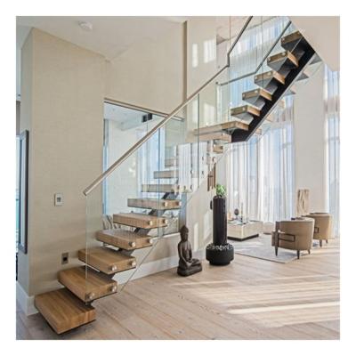 China Customizable Building High Quality Indoor Fence Indoor Supplies Glass Steel L Shaped Stairs Contemporary Solids for sale