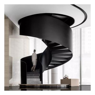 China Contemporary Hot Sale Can Be Customized Black Steel Staircase With Steel Balustrade And Longitudinal Beam Arch Staircase for sale