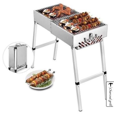 China Adjustable Height Portable BBQ Grills Folding Stainless Steel Charcoal BBQ Grill Outdoor BBQ Grilling With Carry Bag Folding Camping BBQ Set for sale