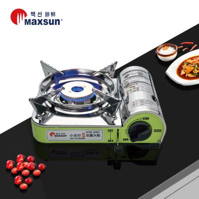 China Easily Cleaned Mini Cooking Stove Maxsun Stainless Steel Gas Stove 2 Burner Portable Outdoor Camping Stoves With Grill Party BBQ Hot Pot for sale