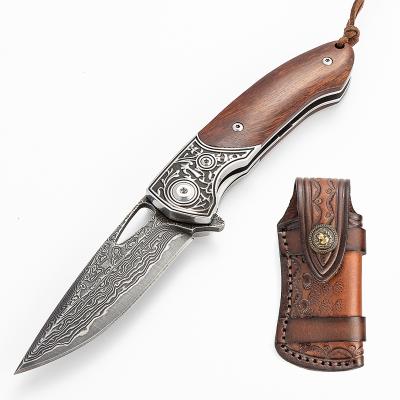 China Collection Non-variable Damascus Deluxe Hand Forged Knife Hammered Blade Ebony Wood Handle BBQ Knife Folding Pocket Cutting Meat Camping Knife for sale