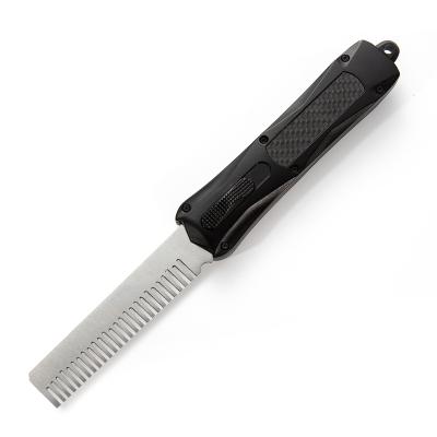 China Custom Non-variable Action Double Blade OTF Pocket Comb Knife Push Button Hidden Blade EDC Automatic Folding Tactical Comb For Beard Hair Mustache for sale