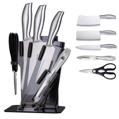 China Sustainable 6 Pcs Kitchen Knife Block Set Steel Chef Knife Cleaver Cleaver Kitchen Shears Peeler With Acrylic Block For Home for sale