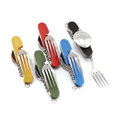 China Non-variable Portable 6 in 1 Multifunctional Knife Fork Spoon Pocket Flatware Outdoor Camping Sets for sale