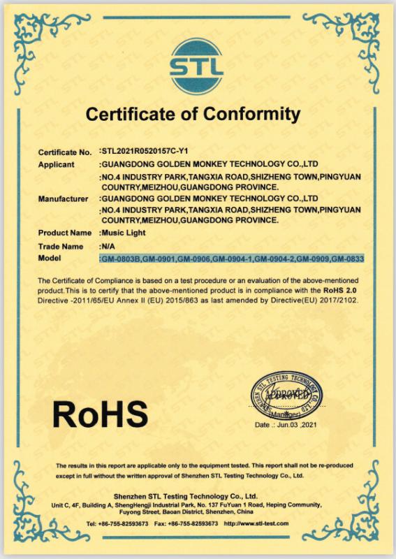 RoHS - Guangdong Golden Monkey Technology Co., Ltd.