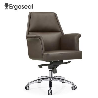 China Modern Executive Office Chair Swivel PU (Height) Mid Office Computer Chair Adjustable Back Ergonomic Chair Brown for sale