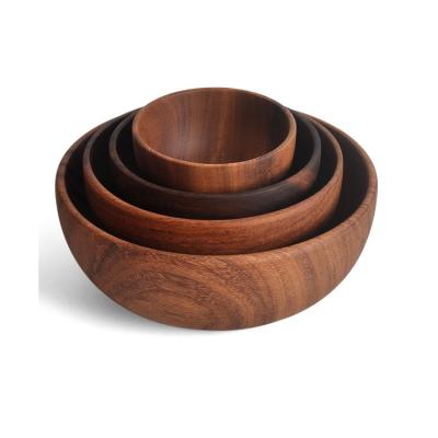 China Custom Wholesale Large Small Acacia Kitchen Wooden Salad Milk Fruit Food Bowls Plate for sale