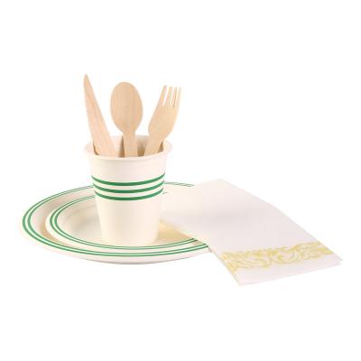 China Eco-friendly bamboo fiber rice husk sugarcane pulp wooden spoon fork knife napkin cutlery/flatware set with paper bag for sale