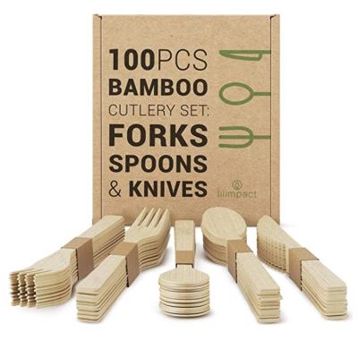 China BM100 Amazon hot Eco-friendly biodegradable disposable bamboo flatware set including 40 forks 40 spoons and 20 knives for sale