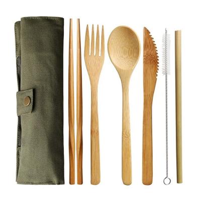 China Portable Reusable Travel combined Bamboo Cutlery Set with pouch for sale