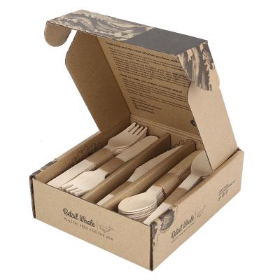 China Cutlery Custom Birchwood Wooden with Wrapped Wooden Disposable Cutlery for Restaurant for sale