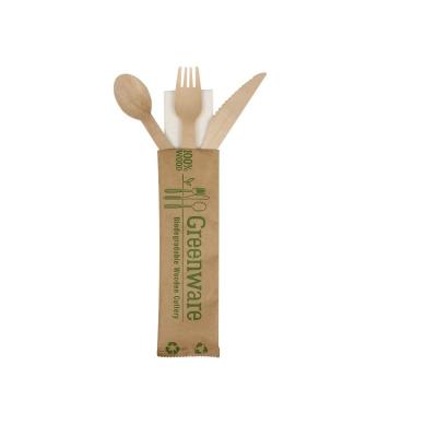 China Disposable compostable food grade wood utensils travel cutlery set 16cm wooden cutlery kit for sale