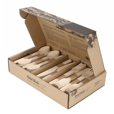 China Eco-friendly Biodegradable Compost 300pcs Unit Disposable Wooden Cutlery Set fork spoon and knife for sale