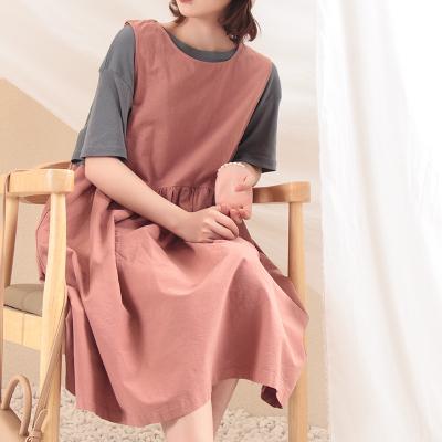 China Canvas Lady Cotton Women's Summer Sleeve Dresses Wholesale Casual Short Loose Solid Color Anti-Static for sale