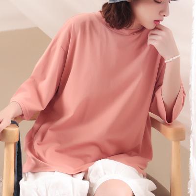 China Fashion Women Summer Short Sleeve Breathable T-shirts Split Casual Loose Round Neck Cotton Tee Shirt for sale