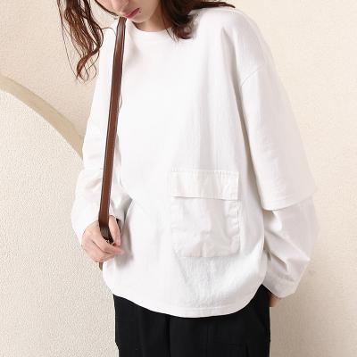 China Breathable Long Sleeve REFINE T Shirts White Casual Cotton APPREL Women 100% CUSTOM T-Shirt for sale