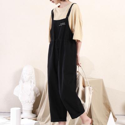 China Fashion High Waist Solid Plain Cotton Breathable Style Casual Loose Women Sweatpants Suspender Pants for sale