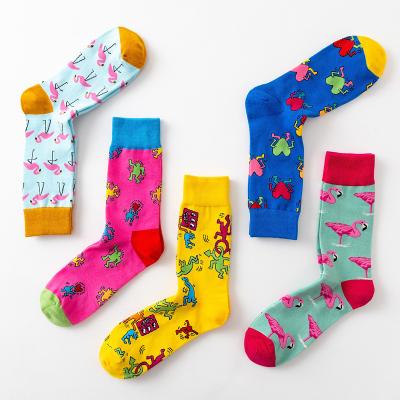 China Wholesale high quality QUICK DRY men thongs full cotton jacquard dress thongs colorful festival crazy funny men crew happy socks for sale