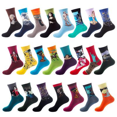 China Fashionable Popular Funny Cute High Quality QUICK DRY Organic Crew Novelty Happy Socks For Men Oil Painting Cotton Socks for sale