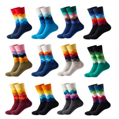 China QUICK DRY Cotton Fashion Hip Hop Man Combed Socks Happy Sokken Funny Harajuku Skateboard Plaid Socks for sale