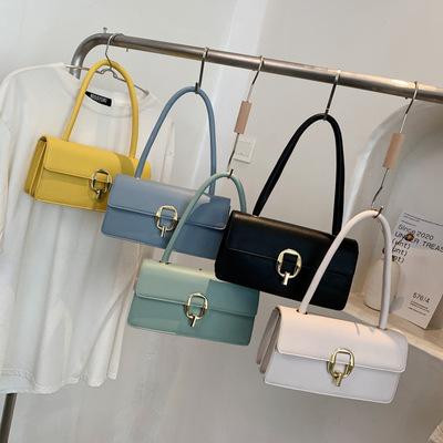 China 2021 new lock fashion women handbag with clutch lock sling leather bag fashionable solid color PU frame crossbody shoulder bag for sale