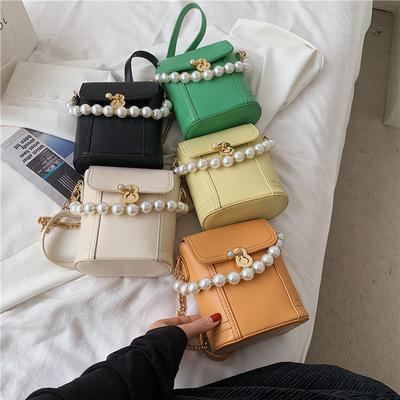 China 2021 New Fashion Lock Solid Color PU Spring Summer Sling Leather Cross Bucket Bag - Body Shoulder Bag For Women for sale