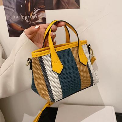 China High Quality Statistical Institute Canvas Shoulder Bag Fashion Handbag Contrast Color Bucket Bag Handbags For Women 2021 for sale