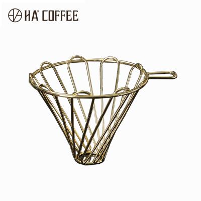 China Viable New Design Metal Coffee Funnels Metal Gold Plating Wire Mesh Coffee Filter Funnel for sale