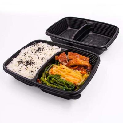 China Disposable Take Out Food Packaging Bento Box PP Plastic Lunch Box With Two Compartments Microwave Food Containers for sale