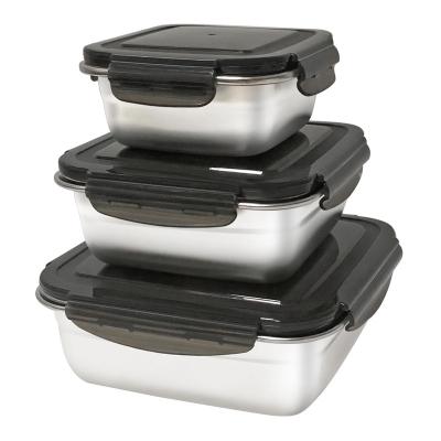 China Leakproof Freshness Preservation Durable Rectangle 400/750/1200ml Stainless Steel Bento Lunch Box Set With Locking Lids for sale