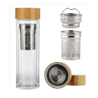 China 350ML High Borosilicate 350ml Viable Glass Water Bottle With Tea And Water Separation Cup And Infuser Configuration for sale