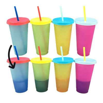 China New Product Sustainable Discoloration Plastic Cup Cold Magic Cup Color Changing Tumbler With Lid And Straw for sale