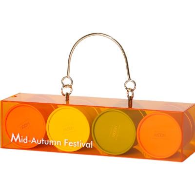 China Recyclable Orange Cuboid Clear Acrylic Mooncake Box With Cylinder Box Mid-Autumn Festival Box for sale