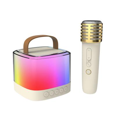 China Colorful LED light Mini Karaoke Machine with Light, Christmas Birthday Gifts for Kids, Friends, Portable Bluetooth Speaker with Wireless Microphone for sale