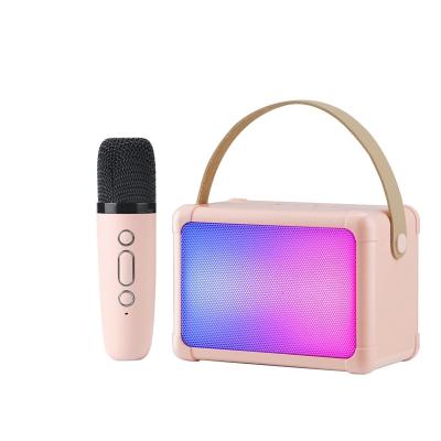 China Colorful LED light H2 Mini Karaoke Machine 1 Mic, Christmas Birthday Gifts for Kids, Friends, Portable Bluetooth Speaker with Wireless Microphone for sale